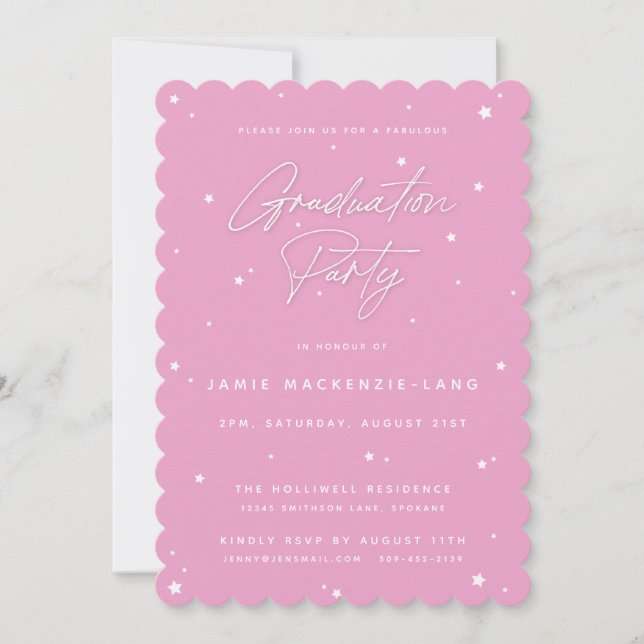 Invitation Joli script rose et Stars Graduation Party (Devant)