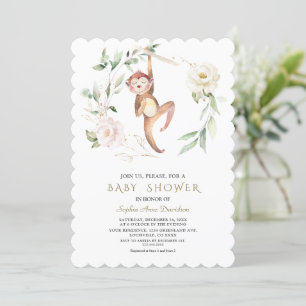 Invitation Joli singe Floral Verdure Baby shower Or