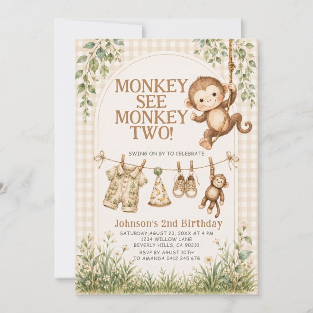 Invitation Joli singe voit singe deux Neutre Singe 2ème  (Devant)
