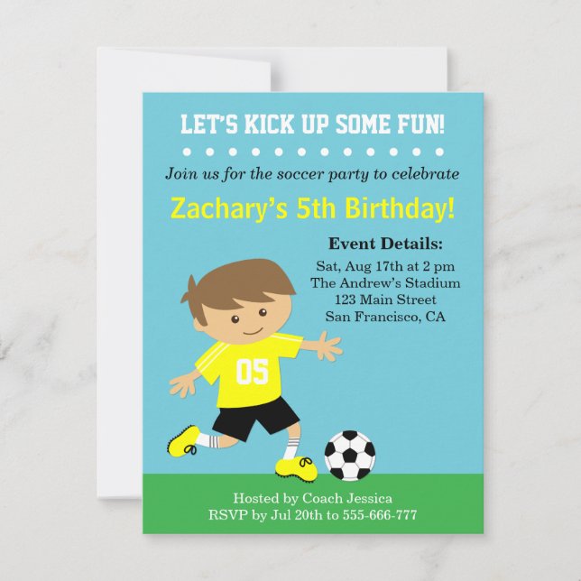 Invitation Joli Soccer Boy, Football Thématique Anniversaire (Devant)