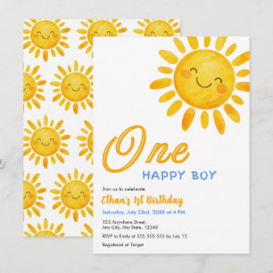 Invitation Joli Soleil Un Garçon Heureux Anniversaire 1ère an