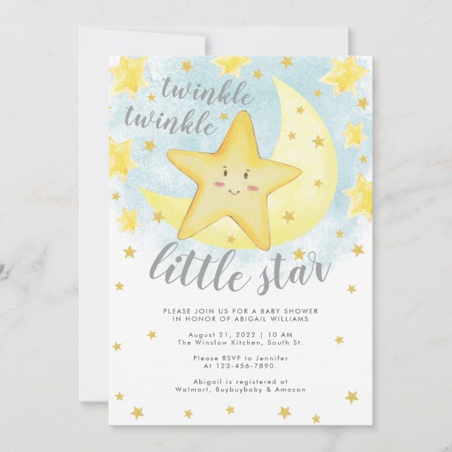 Invitation Joli sourire Gold Twinkle Little Star Baby shower (Devant)