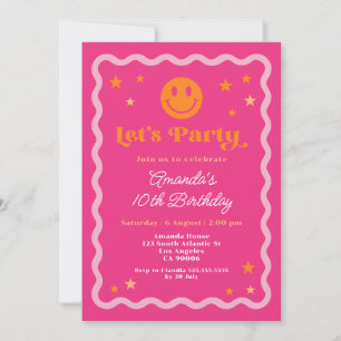 Invitation Joli Sourire Rose Et Orange Fille Anniversaire