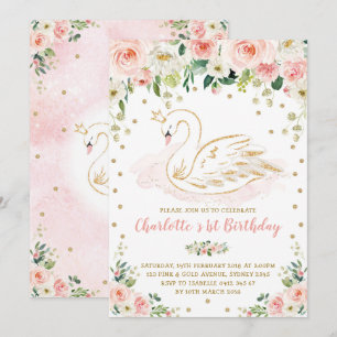 Invitation Joli Swan / Blush Pink Gold Floral Girl Anniversai