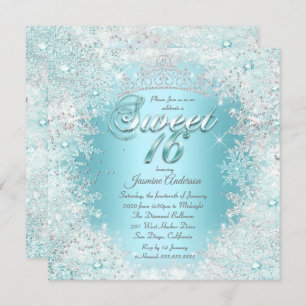 Invitation Joli Sweet 16 Turquoise bleu Silver Winter Wonderl