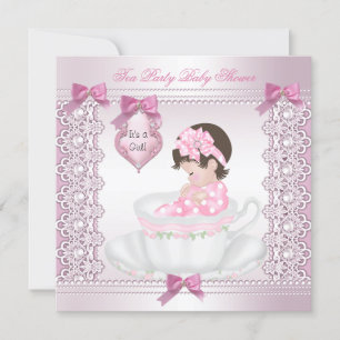 Invitation Joli Tea Party Baby shower mignonne fille rose