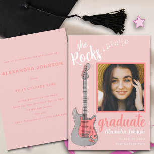 Invitation Joli texte rose pour photo de diplômé fête de grad