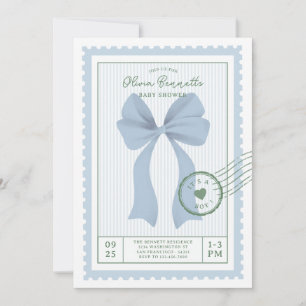 Invitation Joli timbre postal C'est un garçon ruban bleu Baby