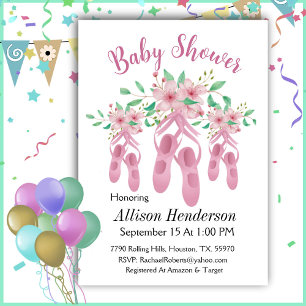 Invitation Joli Trio De Ballet Rose Chaussures Baby shower