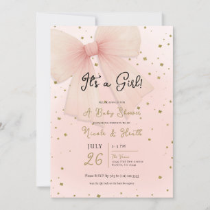 Invitation Joli Tulle Rose Bow & Gold Confetti Baby shower
