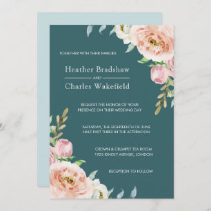Invitation Joli Turquoise aquarelle Mariage floral