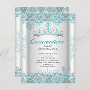 Invitation Joli Turquoise Blue Quinceanera Party Tiara Coeurs