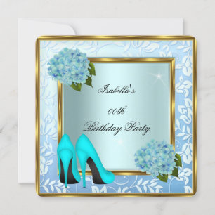 Invitation Joli Turquoise Hydrangeas Floral High Heels Annive