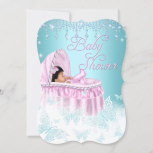 Invitation Joli Turquoise Pink Sparkle Papillon Baby shower E