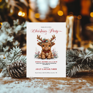 Invitation Joli vache Highland de Noël avec des bois festifs