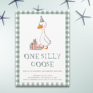 Invitation Joli Vert Sauge Un Joyeux Anniversaire d'Oie 1ère 