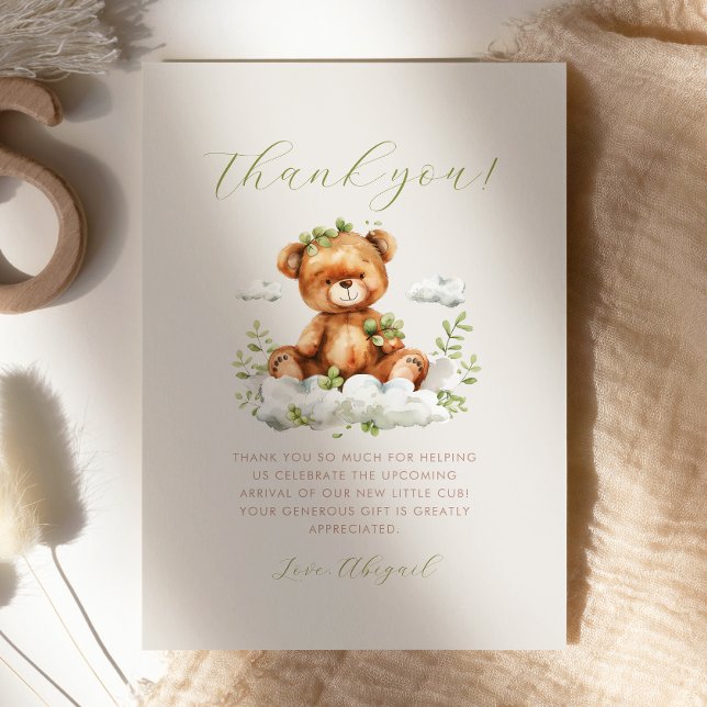 Invitation Joli vert Teddy Bear Baby shower Merci (Créateur téléchargé)