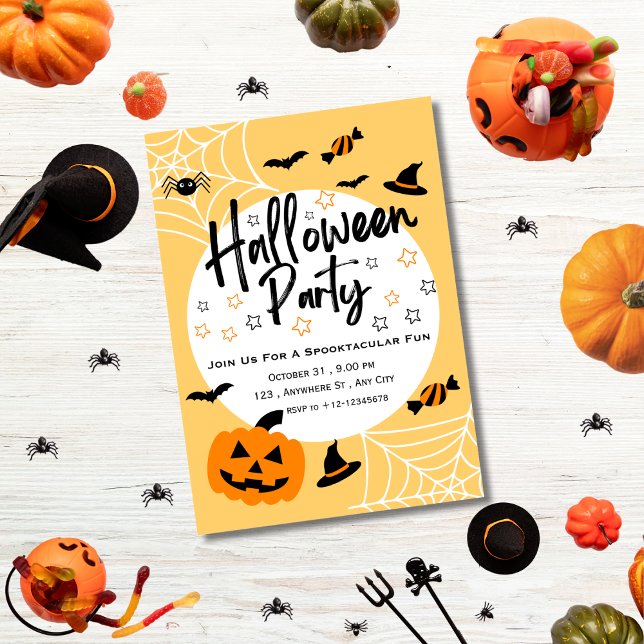 Invitation Joli Vibrant Jaune Orange Spooktaculaire Halloween (Créateur téléchargé)