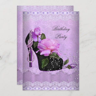 Invitation Joli violet Anniversaire Rose Hi Heel Lace