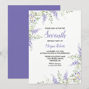 Invitation Joli violet lavande Floral 7e anniversaire Invitat
