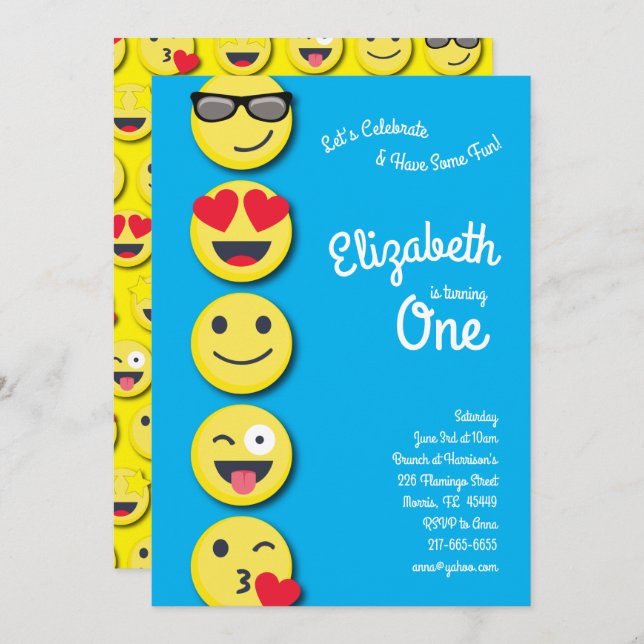 Invitation Joli Visage Enfants 1ère fête d'anniversaire (Devant / Derrière)