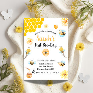 Invitation Jolie abeille et fleur jaune Premier Jour de l'abe