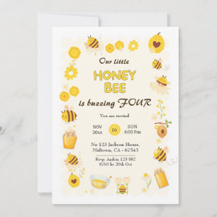 Invitation Jolie adorable Miel Bee thème 4e anniversaire