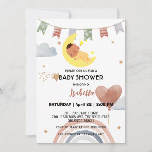 Invitation Jolie afro ballon arc-en-ciel enfants baby shower