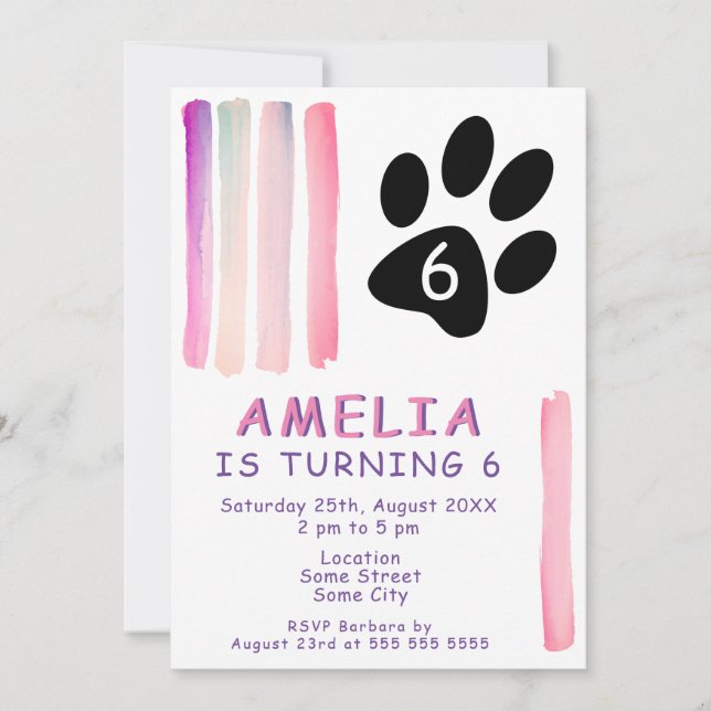 Invitation Jolie Anniversaire Enfant avec Traits d'Aquarelle  (Devant)