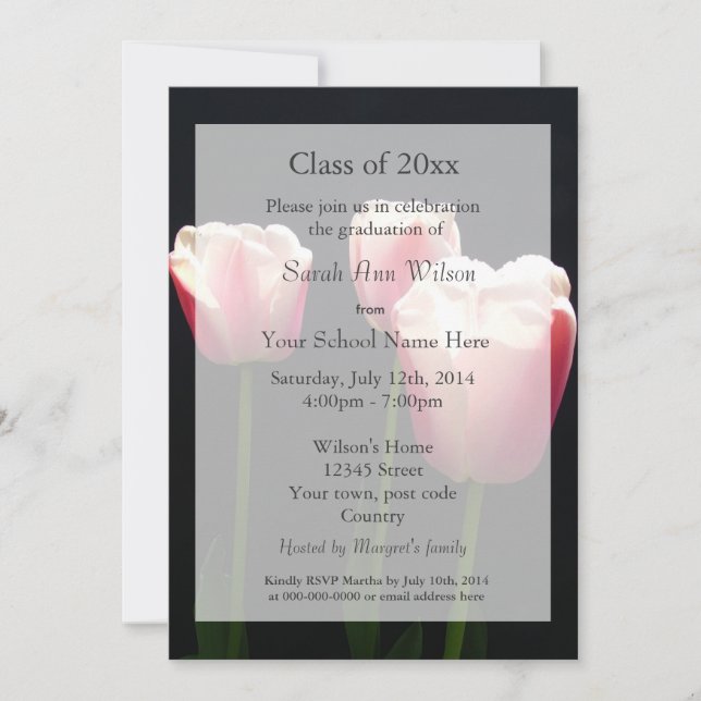 Invitation Jolie annonce de remise de diplôme avec des fleurs (Devant)