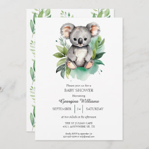 Invitation Jolie aquarelle Baby shower Koala bébé
