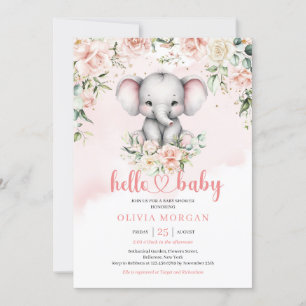 Invitation Jolie aquarelle bébé éléphant bleu floral safari