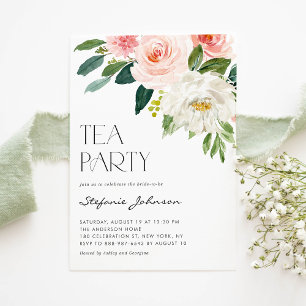 Invitation Jolie Aquarelle Blush Fleurs Roses Tea Party