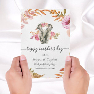 Invitation Jolie Aquarelle Elephant Et Fleurs Vacances