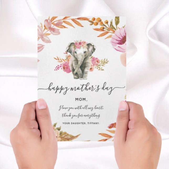 Invitation Jolie Aquarelle Elephant Et Fleurs Vacances (Créateur téléchargé)