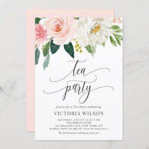 Invitation Jolie Aquarelle Fleurs de Flush Gris Tea Party