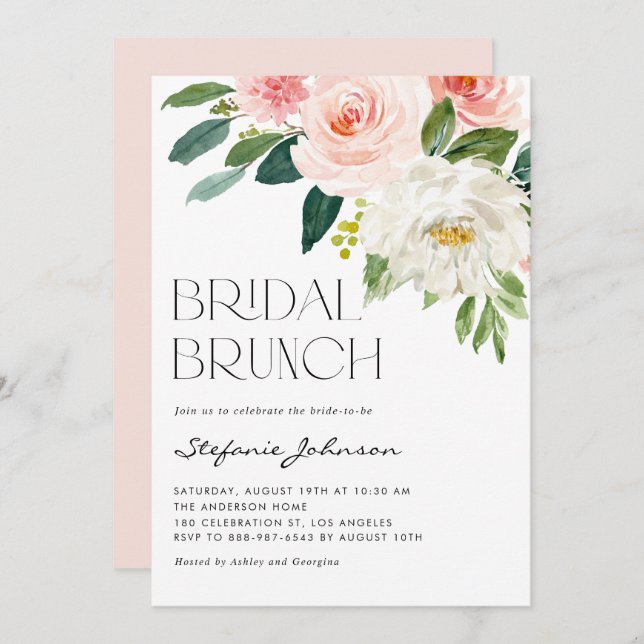 Invitation Jolie aquarelle Fleurs Jardin Brunch nuptial (Devant / Derrière)
