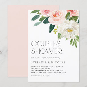 Invitation Jolie aquarelle Fleurs Jardin Couples Douche