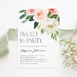 Invitation Jolie aquarelle Fleurs Jardin Doux 16 Partie<br><div class="desc">Invités Invitations à votre événement avec cette invitation sucrée personnalisable de fête de 16 ans. Il présente un bouquet floral aquarelle de fleurs roses et blanches et de verdure. Personnalisez cette invitation au sweet sixteen floral en ajoutant les détails de votre événement. Cette invitation à la floraison d'aquarelle est parfaite...</div>