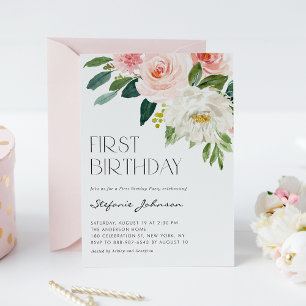 Invitation Jolie aquarelle Fleurs Jardin Premier anniversaire