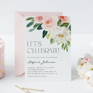 Invitation Jolie aquarelle Fleurs Jardin Sweet sixteen