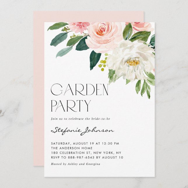 Invitation Jolie aquarelle Floral Bouquet Garden Party (Devant / Derrière)
