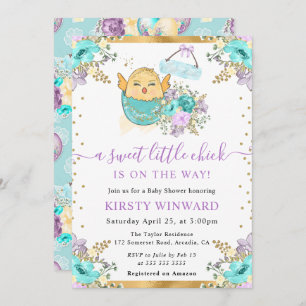 Invitation Jolie aquarelle Florale Baby shower de poussins de