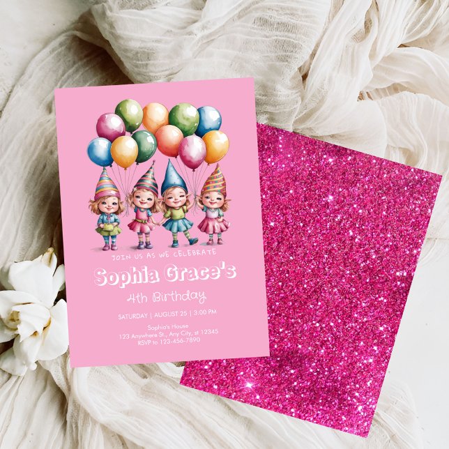 Invitation Jolie Aquarelle Gnome Girls (Créateur téléchargé)