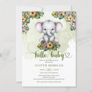Invitation Jolie aquarelle jungle bébé éléphant tropical