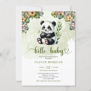 Invitation Jolie aquarelle jungle bébé panda fleurs tropicale