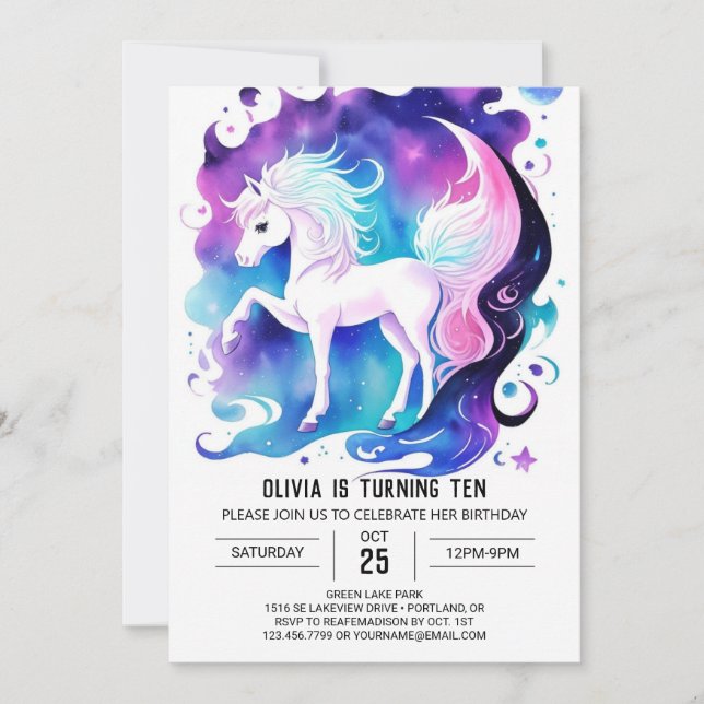 Invitation Jolie aquarelle Pony Anniversaire (Devant)