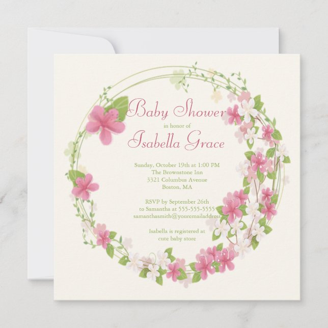 Invitation Jolie aquarelle rose Baby shower de couronne de fl (Devant)