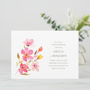 Invitation Jolie Aquarelle rose Floral Couples Douche