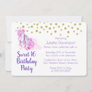 Invitation Jolie Aquarelle Rose Thème Ballet Anniversaire